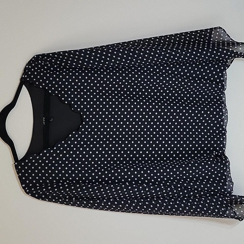 Alex Womens L Black Polka Dot Blouse Casual Work